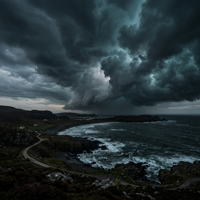 Dark cinematic storm clouds building on the horizon